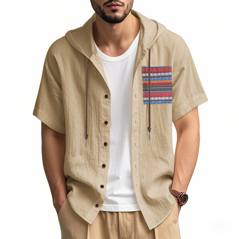 Herren leichtes Kapuzenshirt mit buntem Muster und strukturierter Oberfläche EB