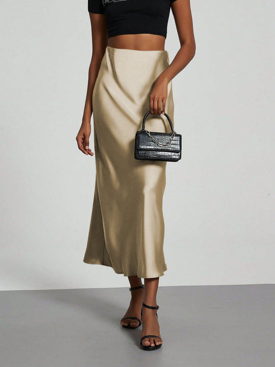 Damen Elegante und fließende Satin Maxiröcke EB
