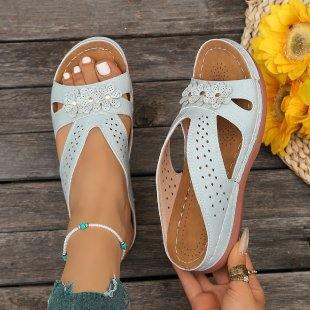 Damen Komfortable Sandalen mit dekorativem Blütendesign und atmungsaktivem Obermaterial EB