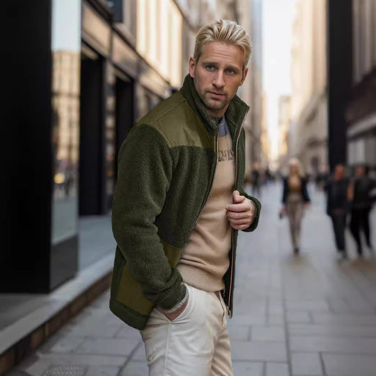 Herren Fleecejacke mit hohem Kragen und praktischen Taschen EB