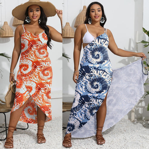 Damen Maxikleid mit asymmetrischem Saum und blumigem Muster EB