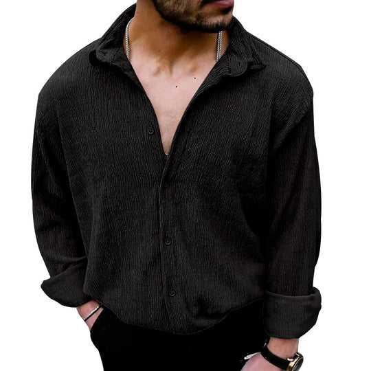 Herren lässiges Langarmhemd mit strukturiertem Design und modernen Knopfdetails EB