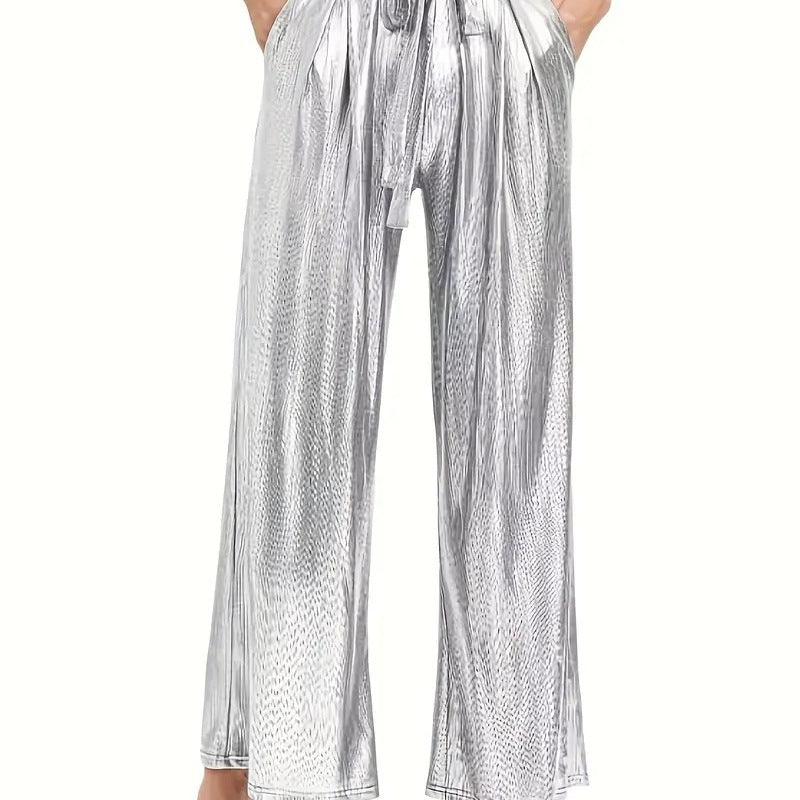 Damen elegante Plisseehose mit hochglänzendem Finish EB