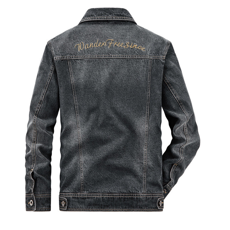 Herren Jeansjacke im Vintage‑Washed Denim mit bedrucktem Innenfutter und Brustklappentaschen EB
