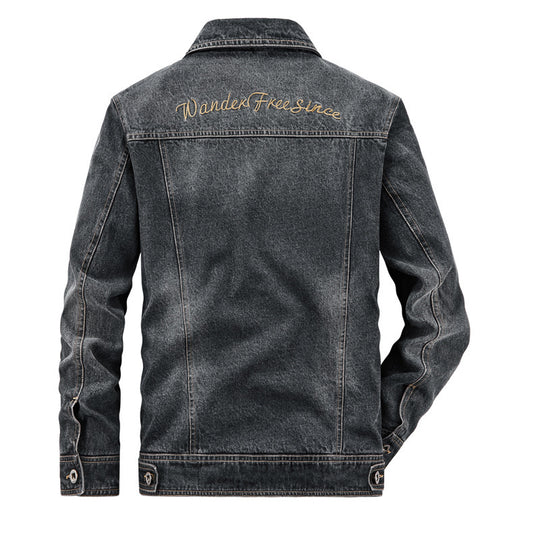 Herren Jeansjacke im Vintage‑Washed Denim mit bedrucktem Innenfutter und Brustklappentaschen EB