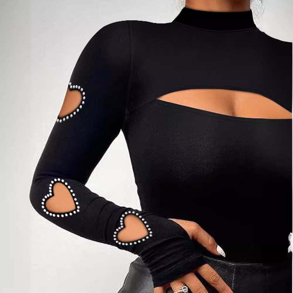 Damen figurbetontes Oberteil mit herzförmigen Cut-Outs und Glitzerdetails EB