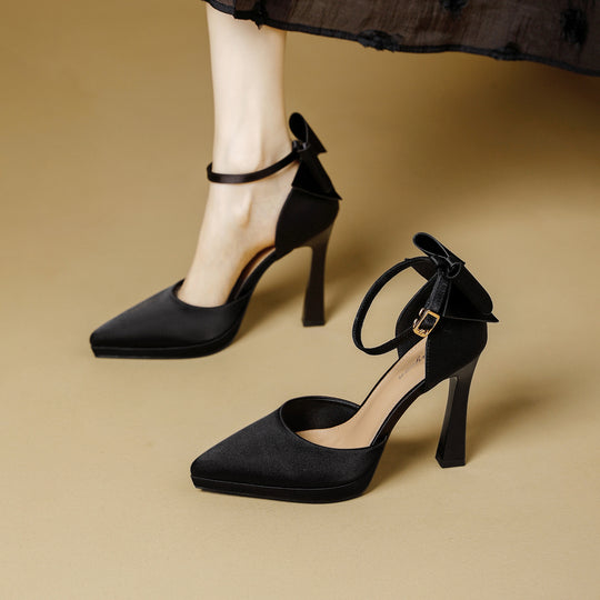 Damen elegante Satin-Pumps mit verspieltem Schleifen-Detail EB