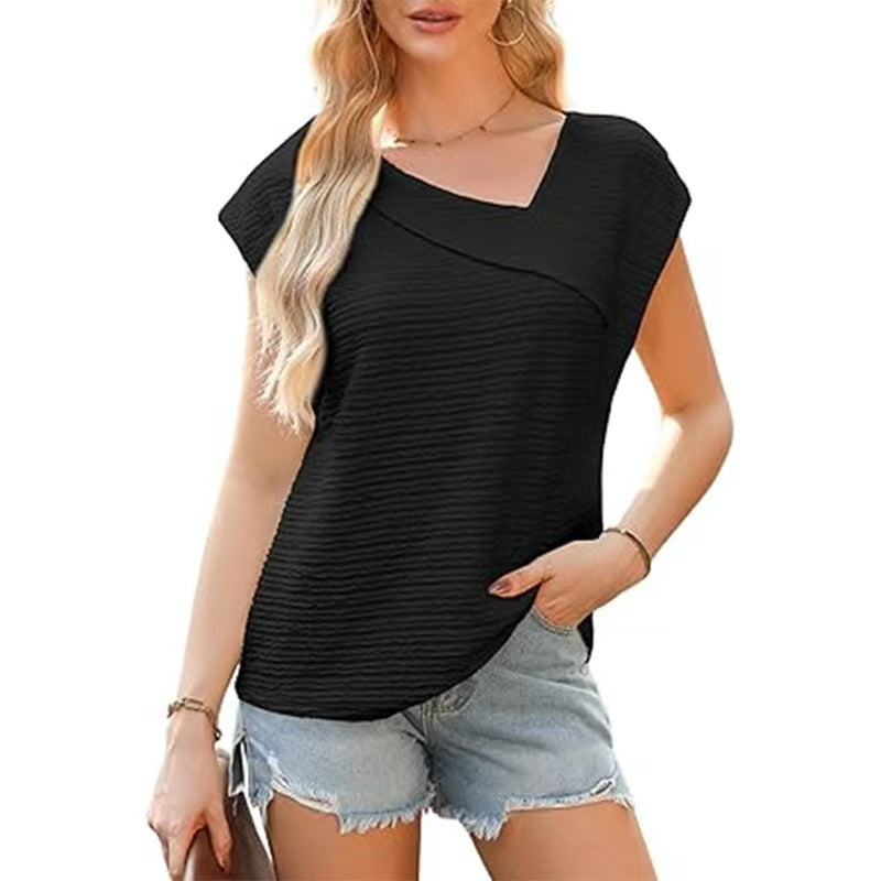 Damen elegantes Oberteil mit asymmetrischem Schnitt und modischem Texturmuster EB