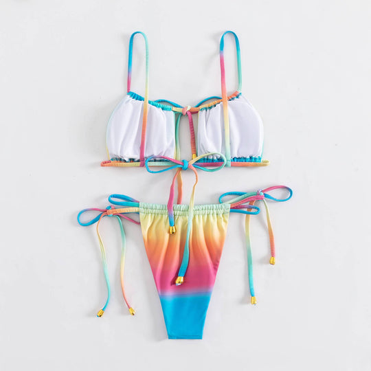 Damen Bikiniset mit verstellbaren Trägern und buntem Farbverlauf EB