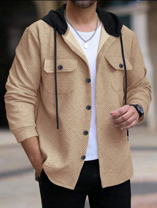 Herren lässige Utility-Jacke mit Kapuze und strukturiertem Muster EB