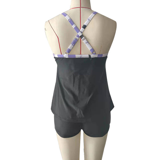 Damen Tankini-Oberteil mit gestreiftem Muster und bequemen Shorts EB