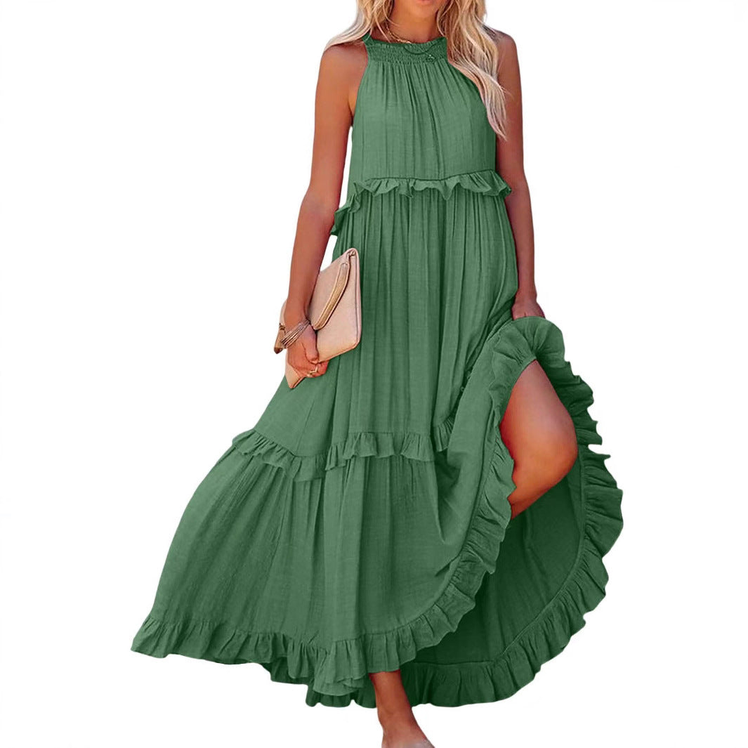 Damen Luftiges Maxikleid mit Rüschendetails und hoher Taille EB