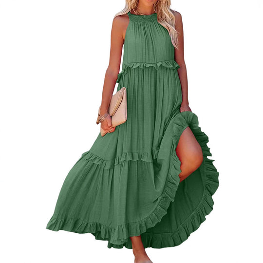 Damen Luftiges Maxikleid mit Rüschendetails und hoher Taille EB