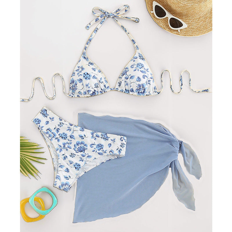 Damen Triangel-Bikini mit floralen Mustern und seitlichem Wickelelement EB