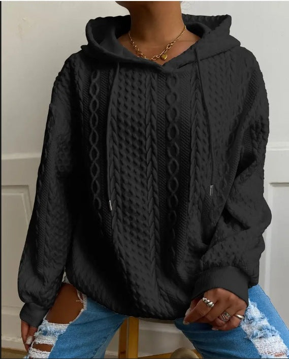 Damen Oversized Strickpullover mit kreativem Kabeleffekt und Kapuze EB