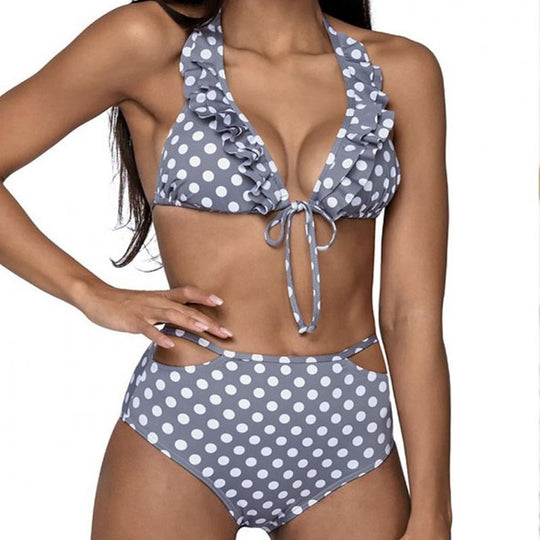 Damen Bikiniset mit verspieltem Punktedesign und hoch tailliertem Slip EB