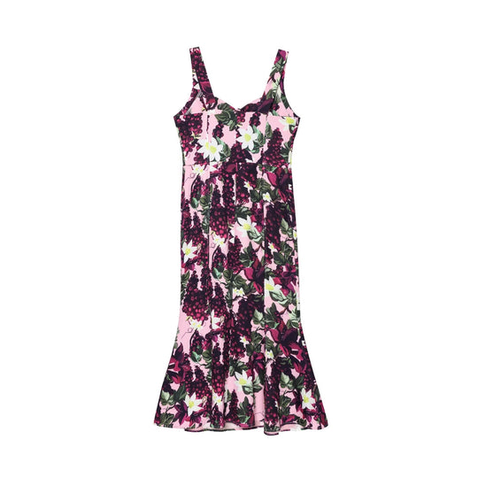Damen Maxikleid im floralen Design mit schwingendem Saum und tiefem V-Ausschnitt EB