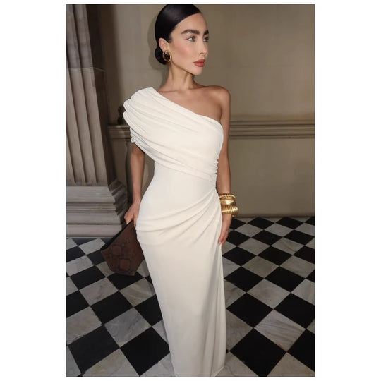 Damen Elegantes Langarm-Minikleid mit fließendem Drapée und asymmetrischem Design EB
