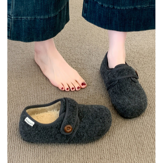 Damen Fleece Clogs mit praktischem Knopfverschluss und rutschfester Sohle EB