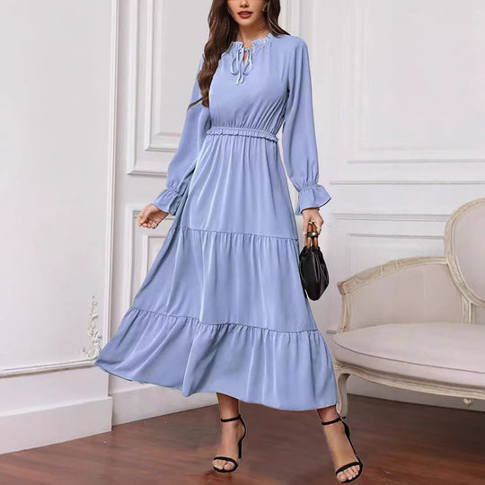 Damen Maxikleid mit voluminösen Ärmel- und Rüschendetails EB