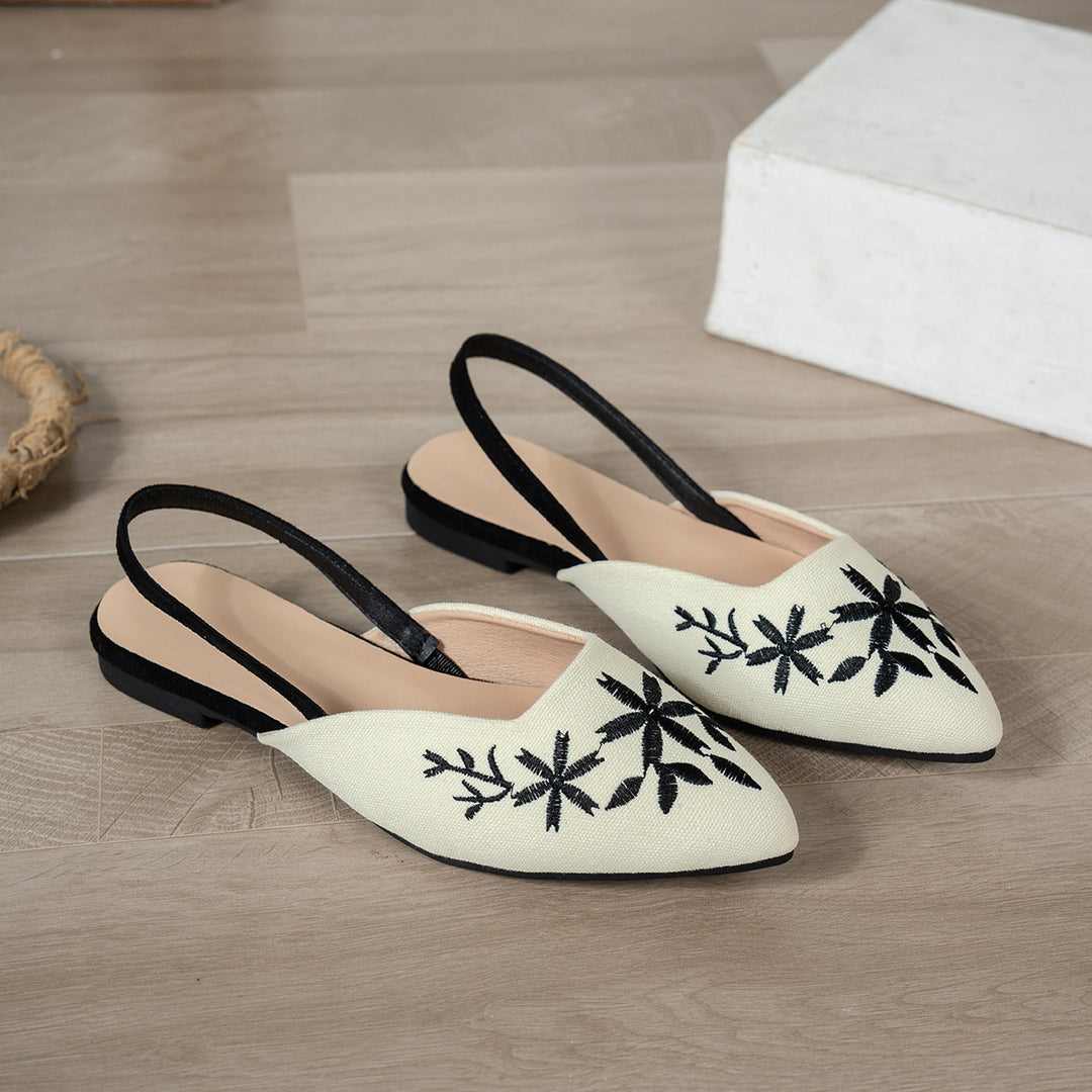 Damen Slingback-Ballerinas mit kunstvoller Stickerei und schickem spitzen Design EB