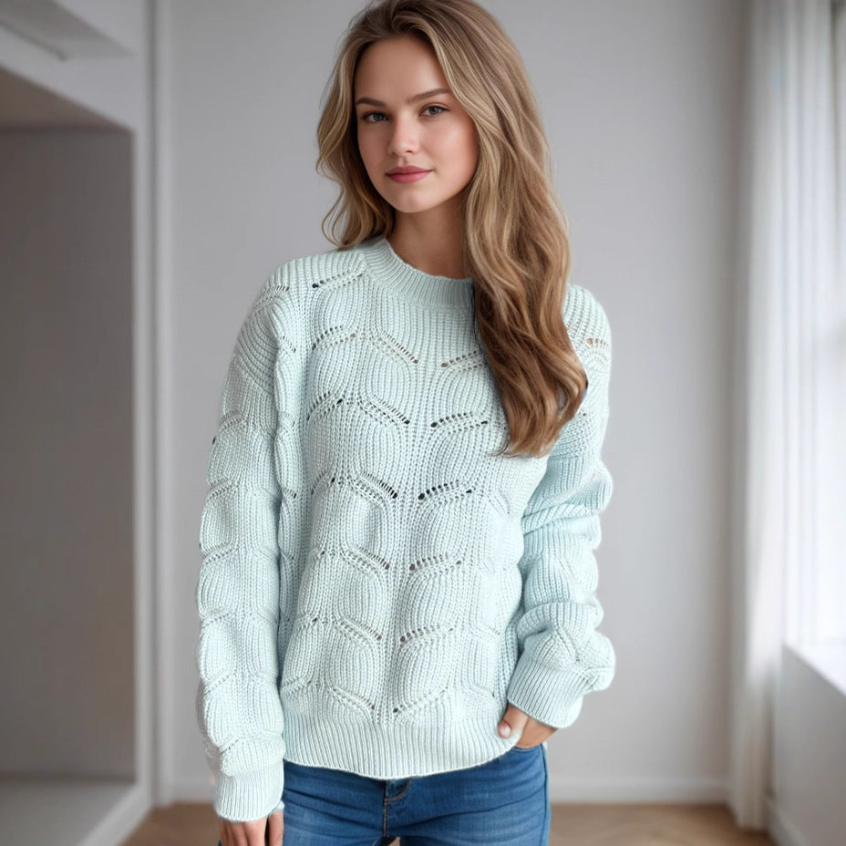 Damen Grobstrickpullover mit romantischem Zopfmuster und weit geschnittenen Ärmeln EB