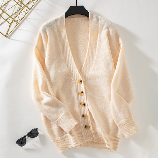 Damen gemütliche Strickjacke mit Knopfdetails und tiefem V-Ausschnitt EB
