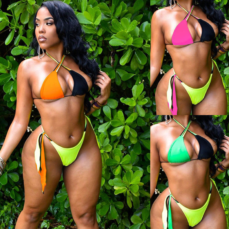 Damen Triangel-Bikini mit asymmetrischem Design und verspielten Bändern EB