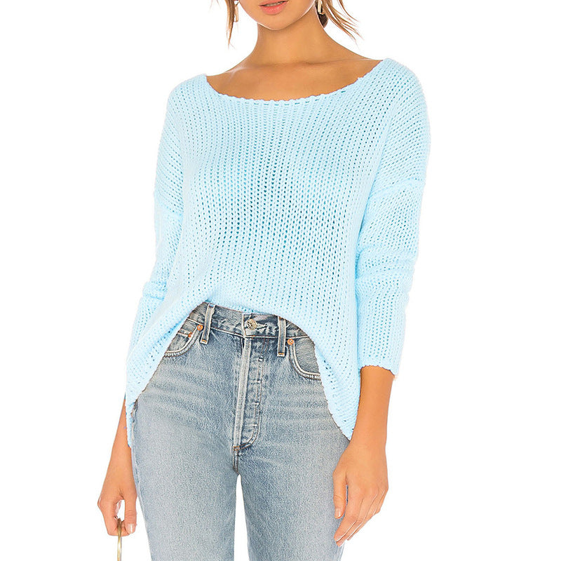 Damen lockerer Strickpullover mit weitem Schnitt und Rundhalsausschnitt EB