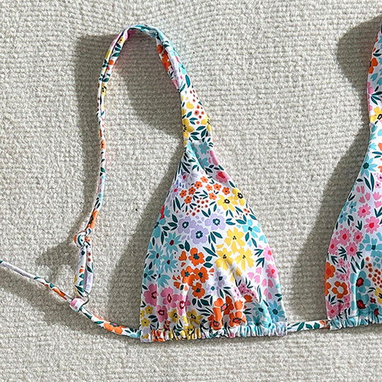 Damen Triangel-Bikini mit verstellbaren Trägern und floralem Design EB