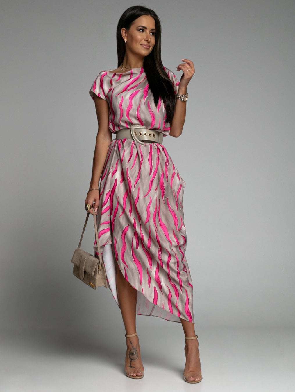 Damen Maxi-Kleid mit elegantem Wickel-Design und seitlichem Gürtel EB