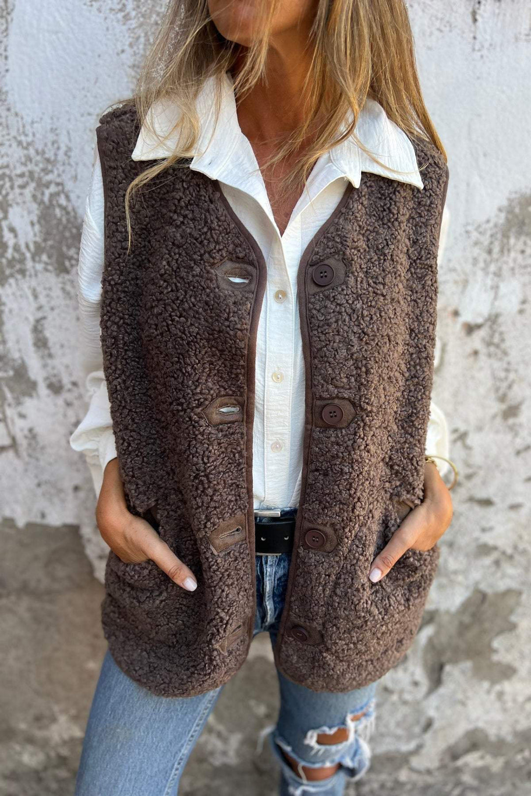 EB | Sherpa Knopf Weste Jacke