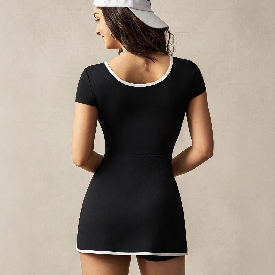 Damen sportliches Minikleid mit modernem Wasserfall-Ausschnitt EB