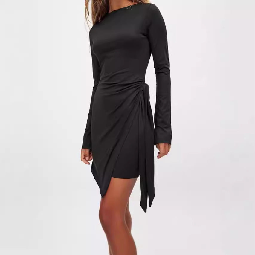 Damen Elegantes Wickelkleid mit langen Ärmeln und asymmetrischem Saum EB