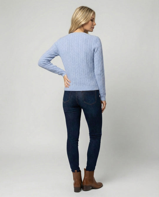 Damen kurzes Zopfmuster-Cardigan mit Rundhalsausschnitt und minimalistischer Knopfleiste EB