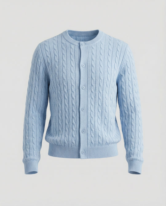 Damen kurzes Zopfmuster-Cardigan mit Rundhalsausschnitt und minimalistischer Knopfleiste EB