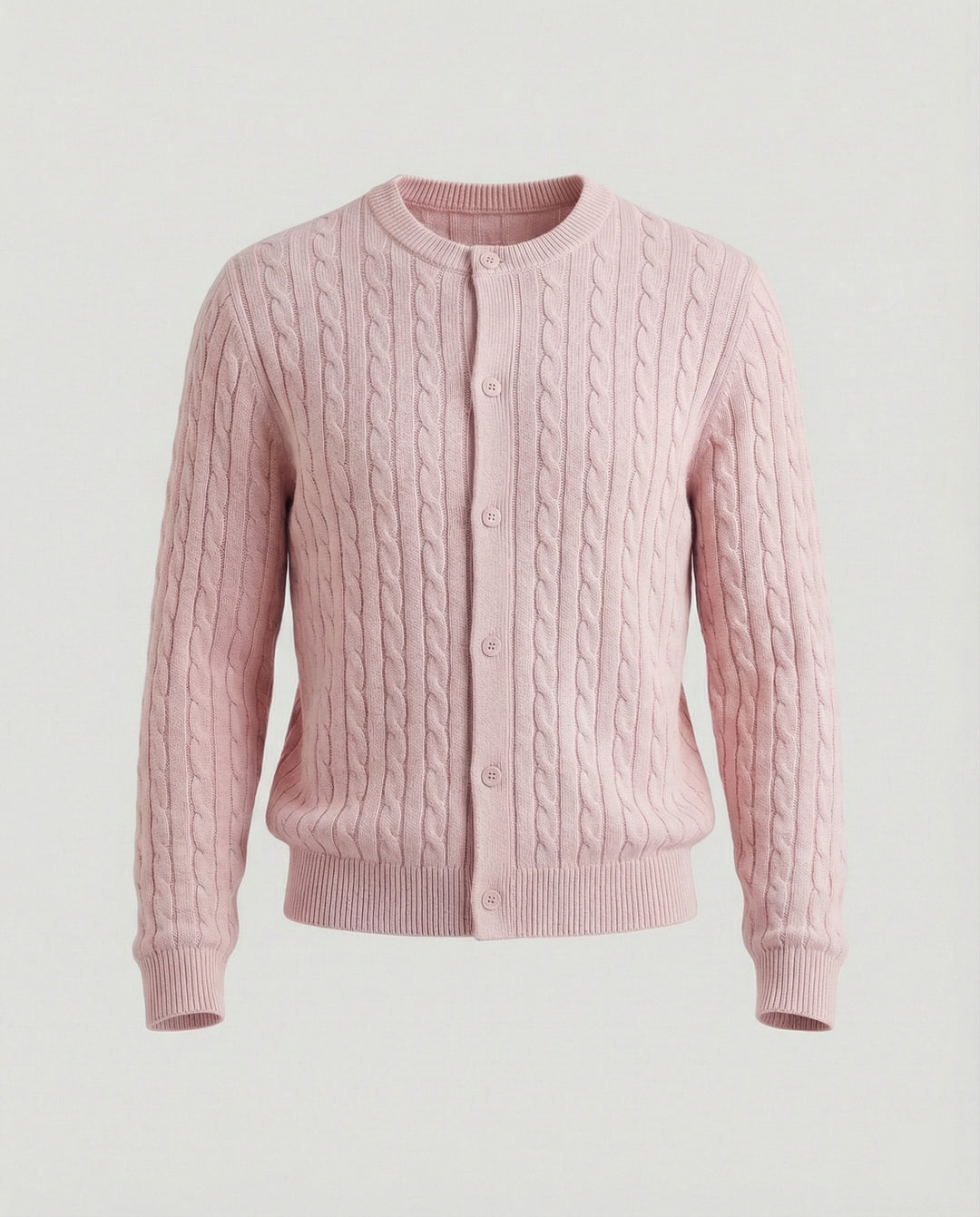 Damen kurzes Zopfmuster-Cardigan mit Rundhalsausschnitt und minimalistischer Knopfleiste EB