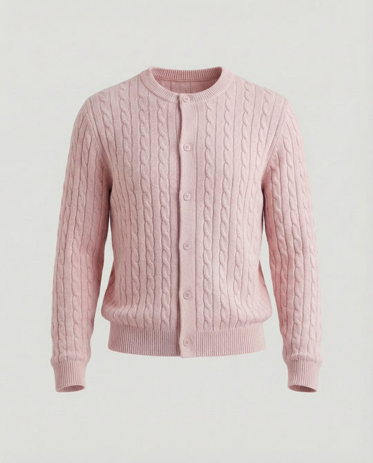 Damen kurzes Zopfmuster-Cardigan mit Rundhalsausschnitt und minimalistischer Knopfleiste EB