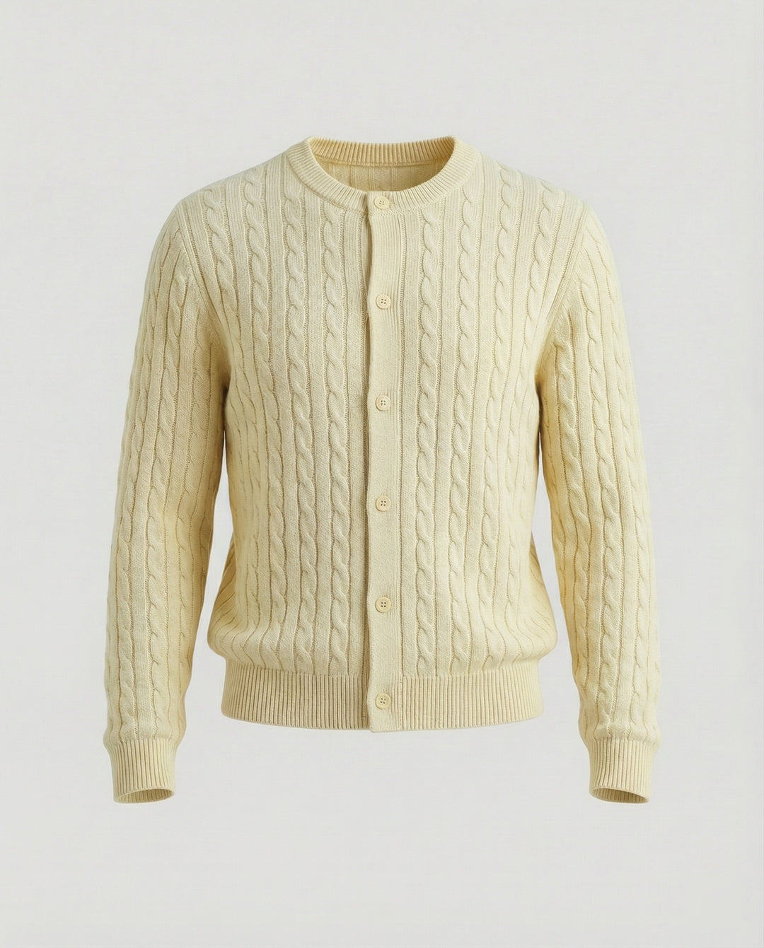 Damen kurzes Zopfmuster-Cardigan mit Rundhalsausschnitt und minimalistischer Knopfleiste EB