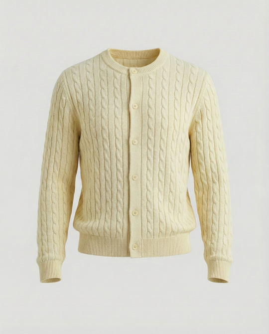 Damen kurzes Zopfmuster-Cardigan mit Rundhalsausschnitt und minimalistischer Knopfleiste EB