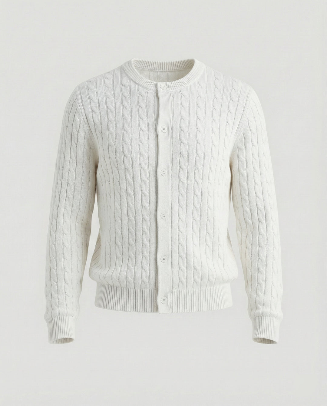 Damen kurzes Zopfmuster-Cardigan mit Rundhalsausschnitt und minimalistischer Knopfleiste EB