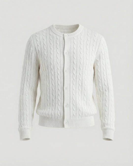 Damen kurzes Zopfmuster-Cardigan mit Rundhalsausschnitt und minimalistischer Knopfleiste EB