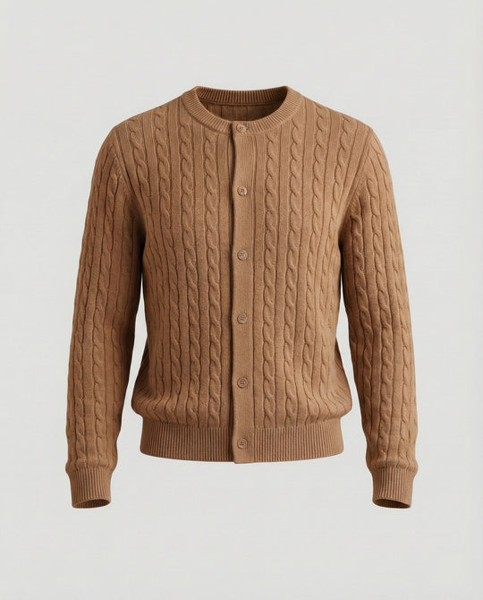 Damen kurzes Zopfmuster-Cardigan mit Rundhalsausschnitt und minimalistischer Knopfleiste EB