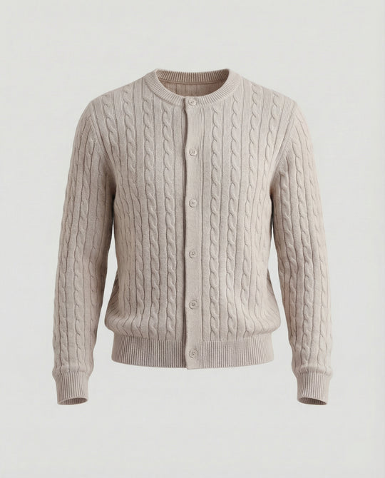 Damen kurzes Zopfmuster-Cardigan mit Rundhalsausschnitt und minimalistischer Knopfleiste EB