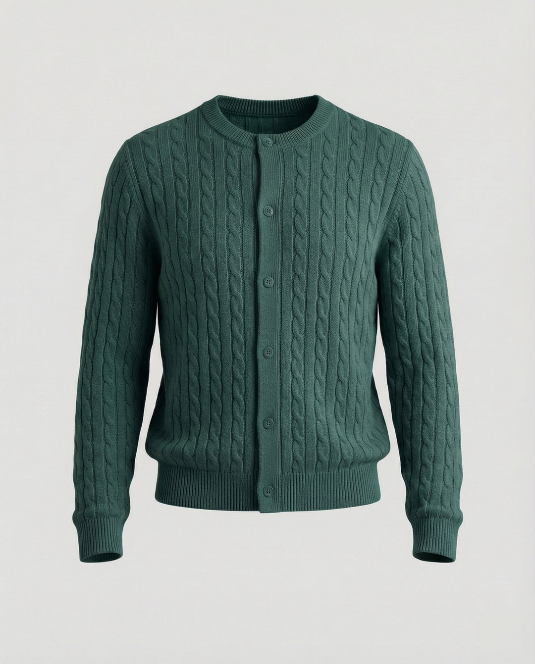 Damen kurzes Zopfmuster-Cardigan mit Rundhalsausschnitt und minimalistischer Knopfleiste EB
