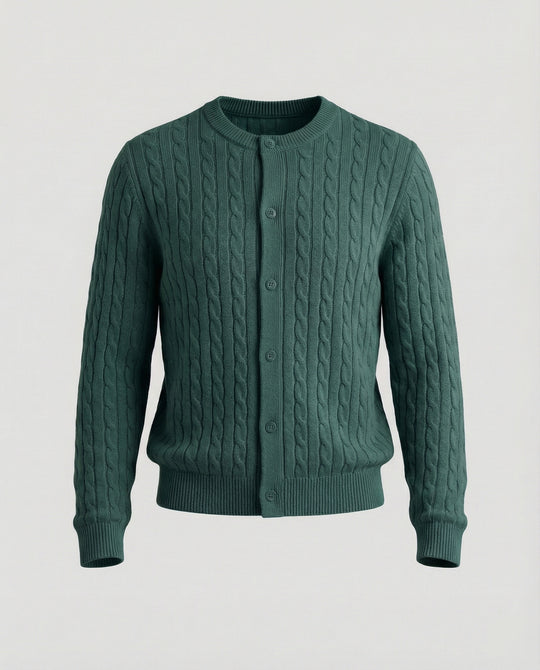 Damen kurzes Zopfmuster-Cardigan mit Rundhalsausschnitt und minimalistischer Knopfleiste EB