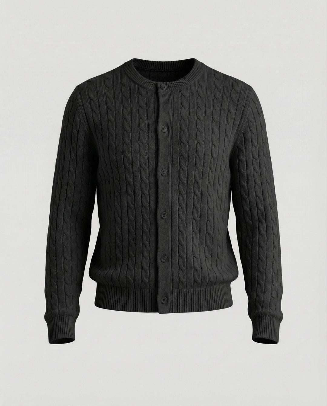 Damen kurzes Zopfmuster-Cardigan mit Rundhalsausschnitt und minimalistischer Knopfleiste EB