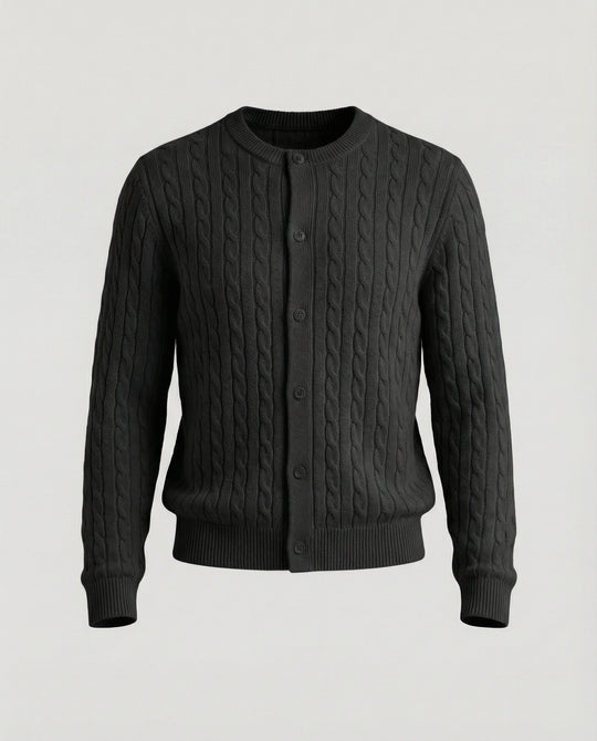 Damen kurzes Zopfmuster-Cardigan mit Rundhalsausschnitt und minimalistischer Knopfleiste EB