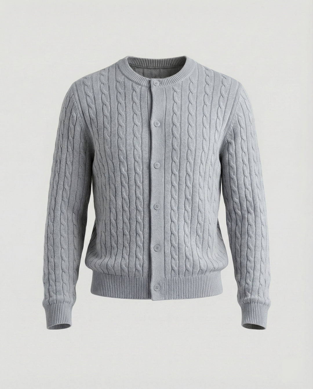 Damen kurzes Zopfmuster-Cardigan mit Rundhalsausschnitt und minimalistischer Knopfleiste EB