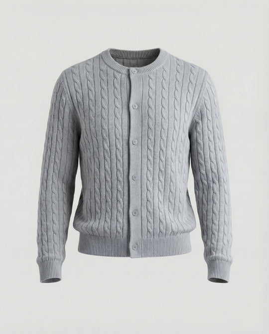 Damen kurzes Zopfmuster-Cardigan mit Rundhalsausschnitt und minimalistischer Knopfleiste EB